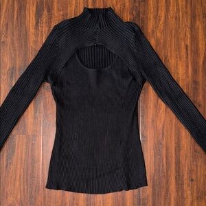 Almost Famous Black Ribbed Long Sleeve Top